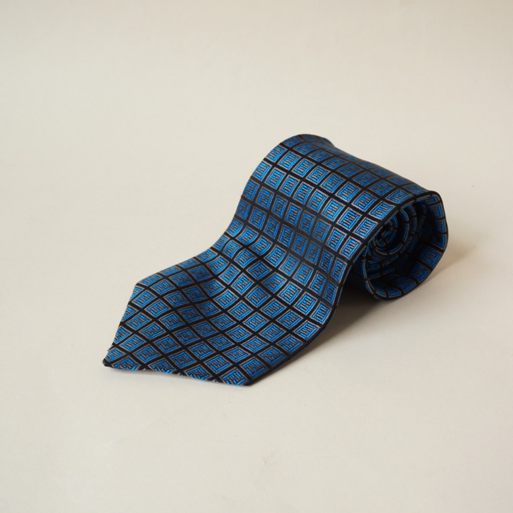 Fendi Zucchino Silk Blue Monogram Tie